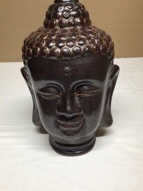 Source Unknown Dark Brown Buddha Head Ceramic Sculpture